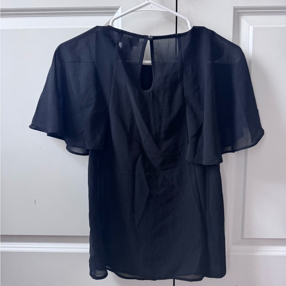 Carmen marc valvo black cape sleeve chiffon blouse top size xs - Picture 3 of 3
